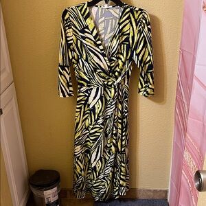 PerSeption Concept Vibrant Leaf Print Faux Wrap Dress